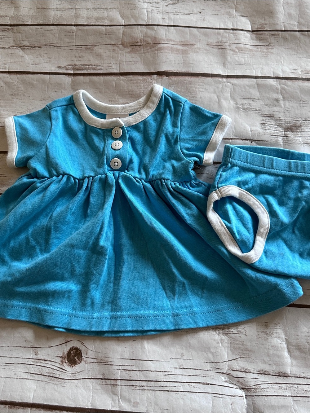 Hanna Andersson blue dress with white trim